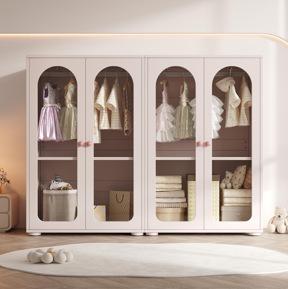 KLEIDERSCHRANK 160/50/120 cm in Babyrosa mit Acryl-Türen und verstellbaren Böden - Hellrosa, Holzwerkstoff (160/120/50cm) - BEAOK