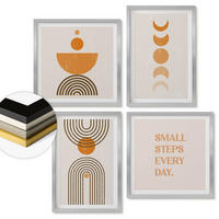 WANDBILDER 4er Set - 50x50 cm & 40x60 cm Silberner Rahmen - Minimalistische Boho-Muster - Silberfarben, Kunststoff (50/50cm) - ArtPrintCave