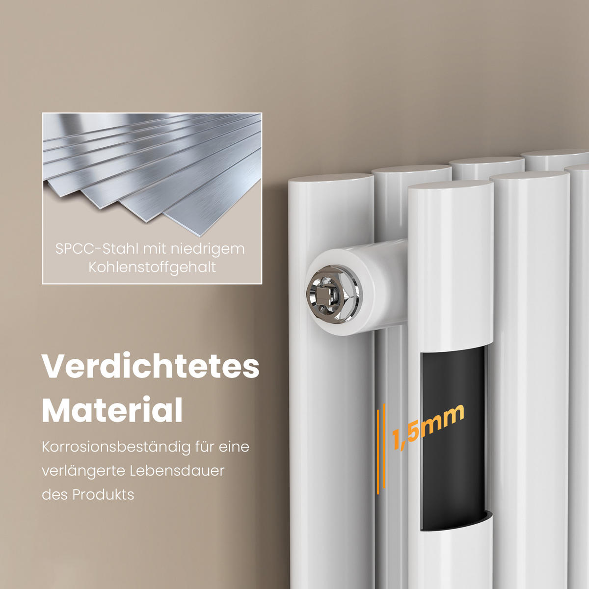 HEIZKÖRPER Doppelrohr horizontal montierbar Weiß 60/120/8,1 cm - Weiß Hochglanz, Metall (120/60/8cm) - EMKE