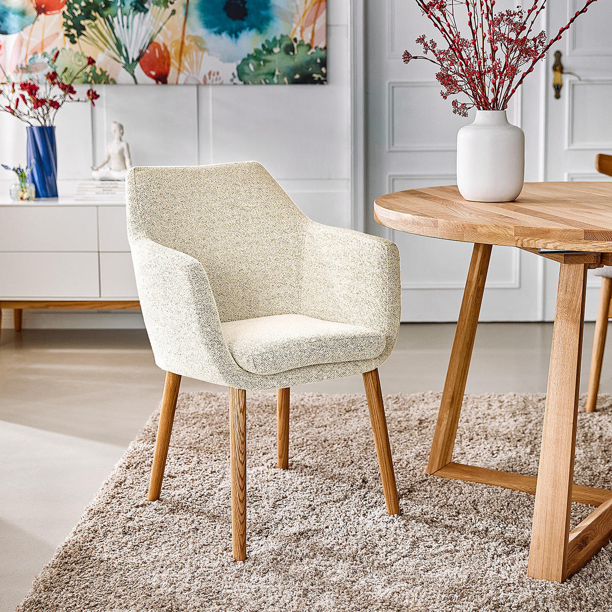 ARMLEHNENSTUHL - Creme, Textil (58/84/58cm) - home24