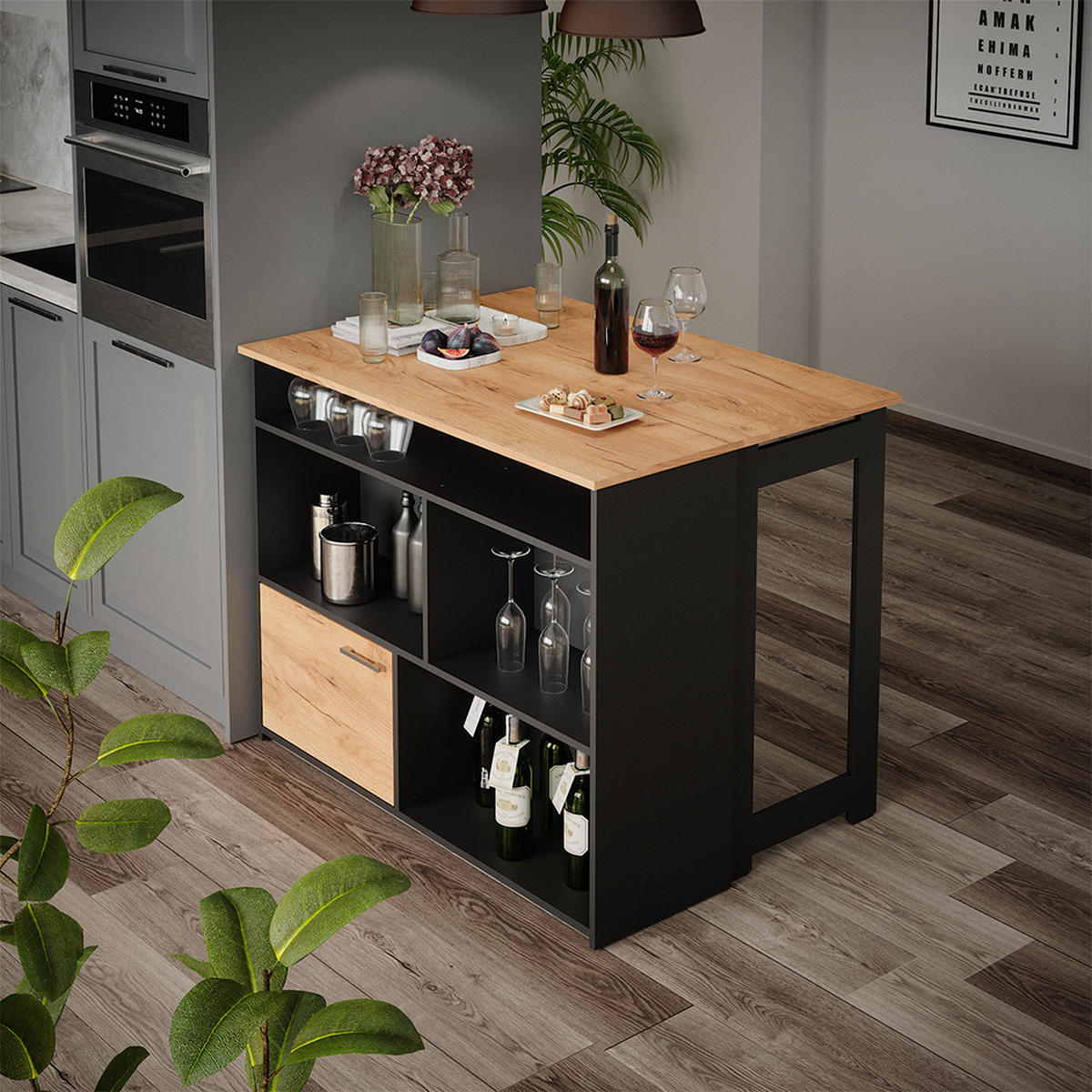 BARTISCH Dominic Goldkraft Eiche 116 x 37 cm 4x offene Fächer und 1x Tür - Eiche Wotan, Holzwerkstoff (116/90.5/37cm) - Vicco