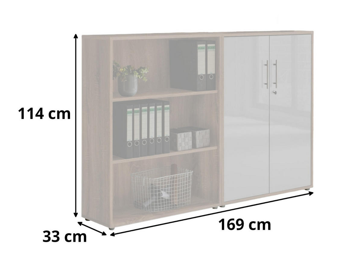 BÜROMÖBELSET 2-tlg. lichtgrau / Gold Harbor Oak - Eichefarben/Silberfarben, Holz/Kunststoff (168.8/113.6/33cm)