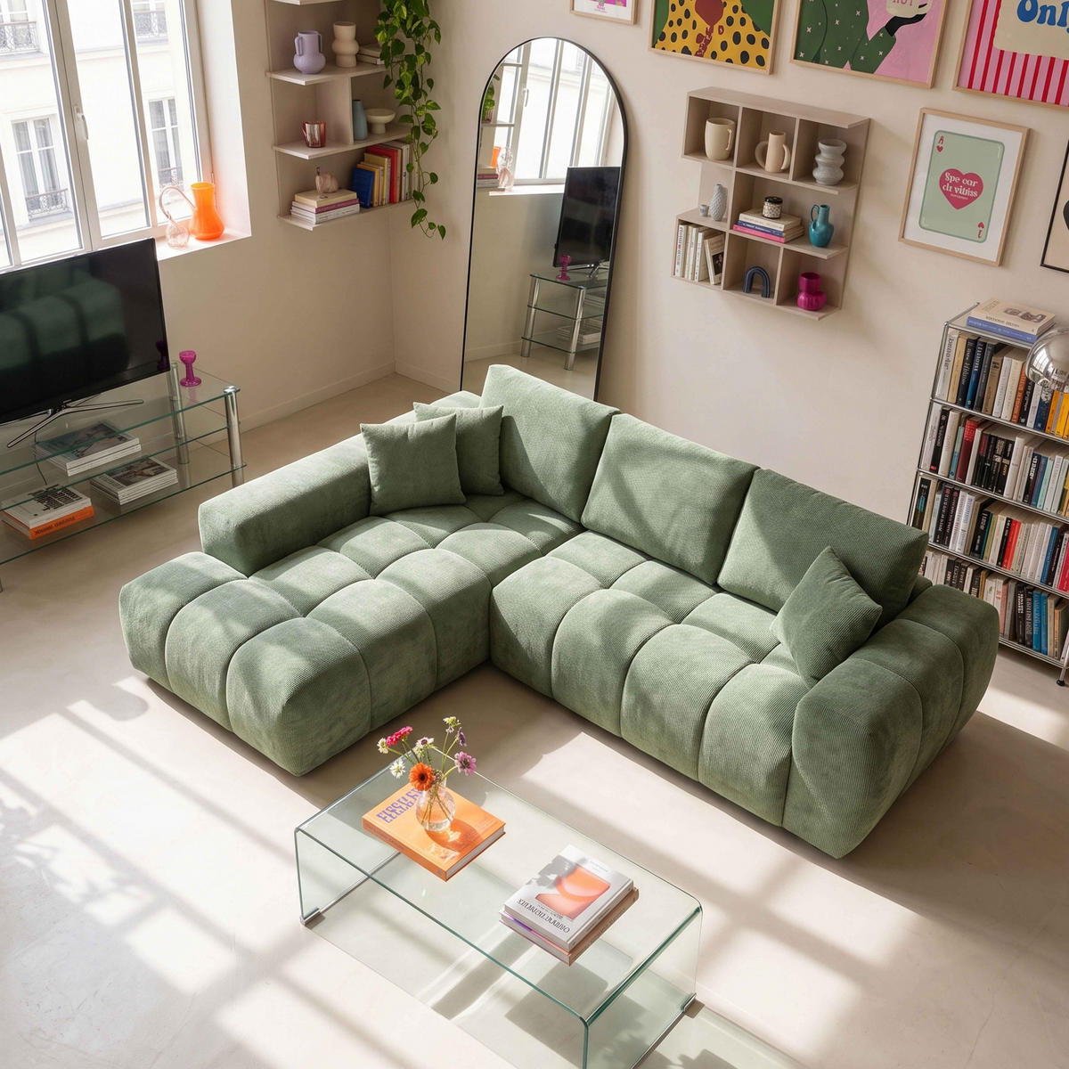 SOFA 3-Sitzer, Grün - Grün, Holz/Textil (270/205cm) - Oviala