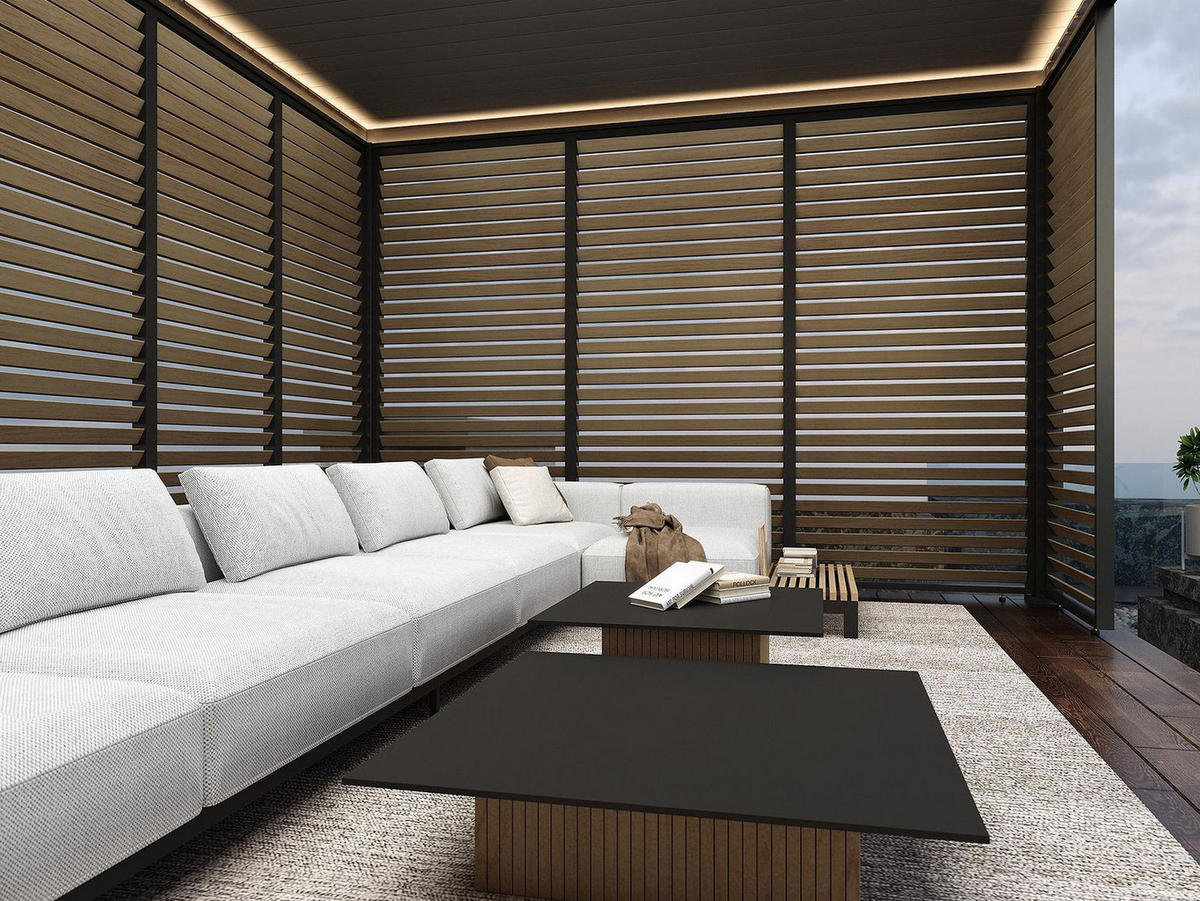 SEITENWAND für Pergola Holzoptik drehbare Lamellen Aluminium - Anthrazit, Metall (123/234/6cm) - WEIDE