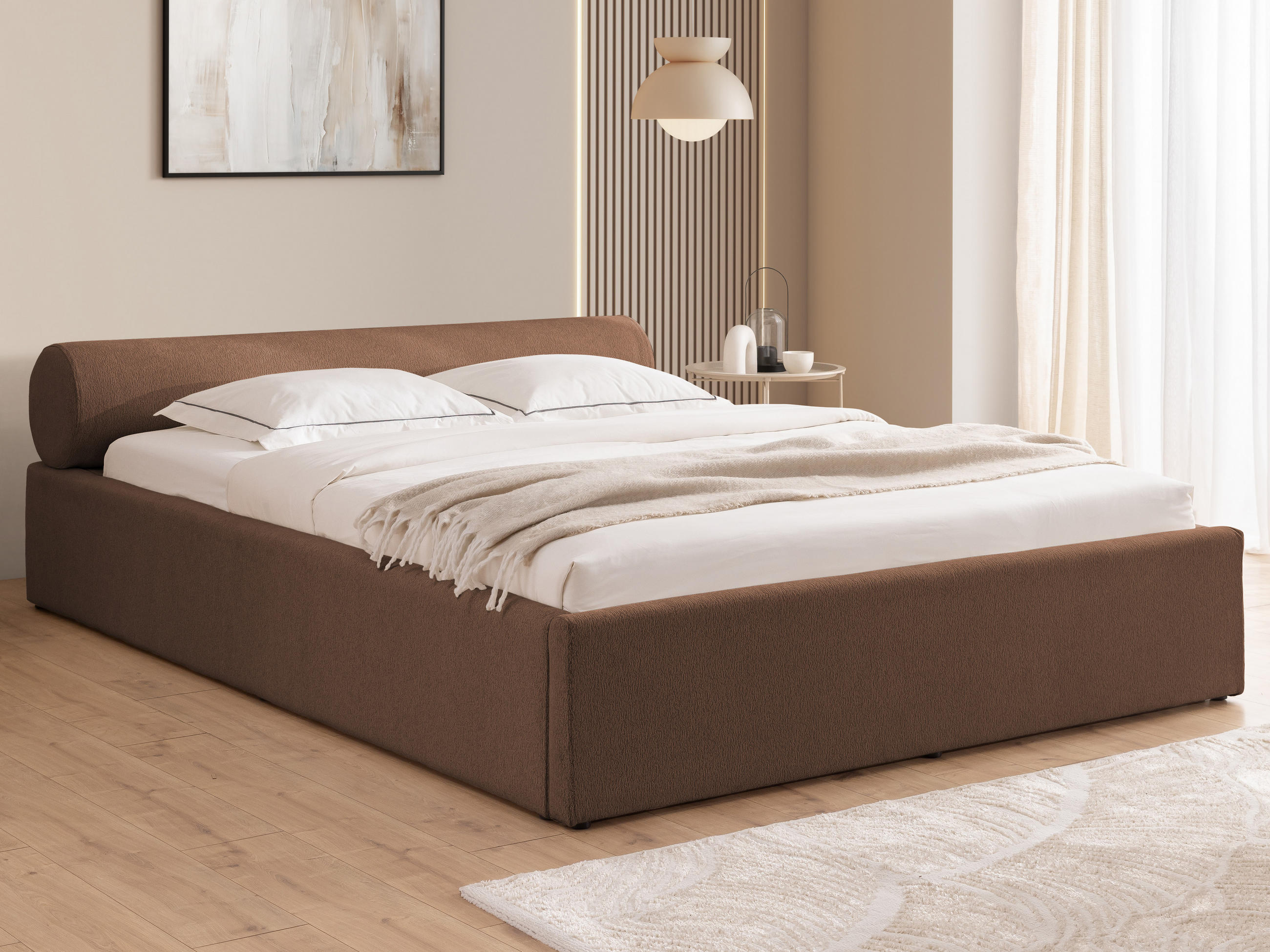 POLSTERBETT 140/200 cm Josy im Designer-Look mit Bettkasten und Lattenrost aus Braun Chenille-Stoff - Schwarz/Braun, Holz/Kunststoff (140/200cm) - S-Style Möbel