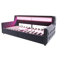 POLSTERBETT 90/200 cm DE-02101, in Dunkelgrau, mit Sofafunktion, LED und Hydraulik - Dunkelgrau, Metall (90/200cm) - ComfortXL