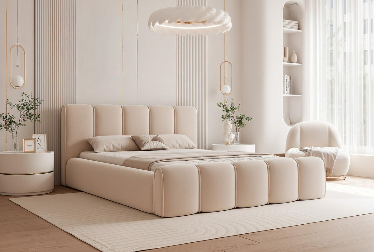 POLSTERBETT LLALO 180x200 cm, Beige - Beige, Textil (200/180cm) - Fedve