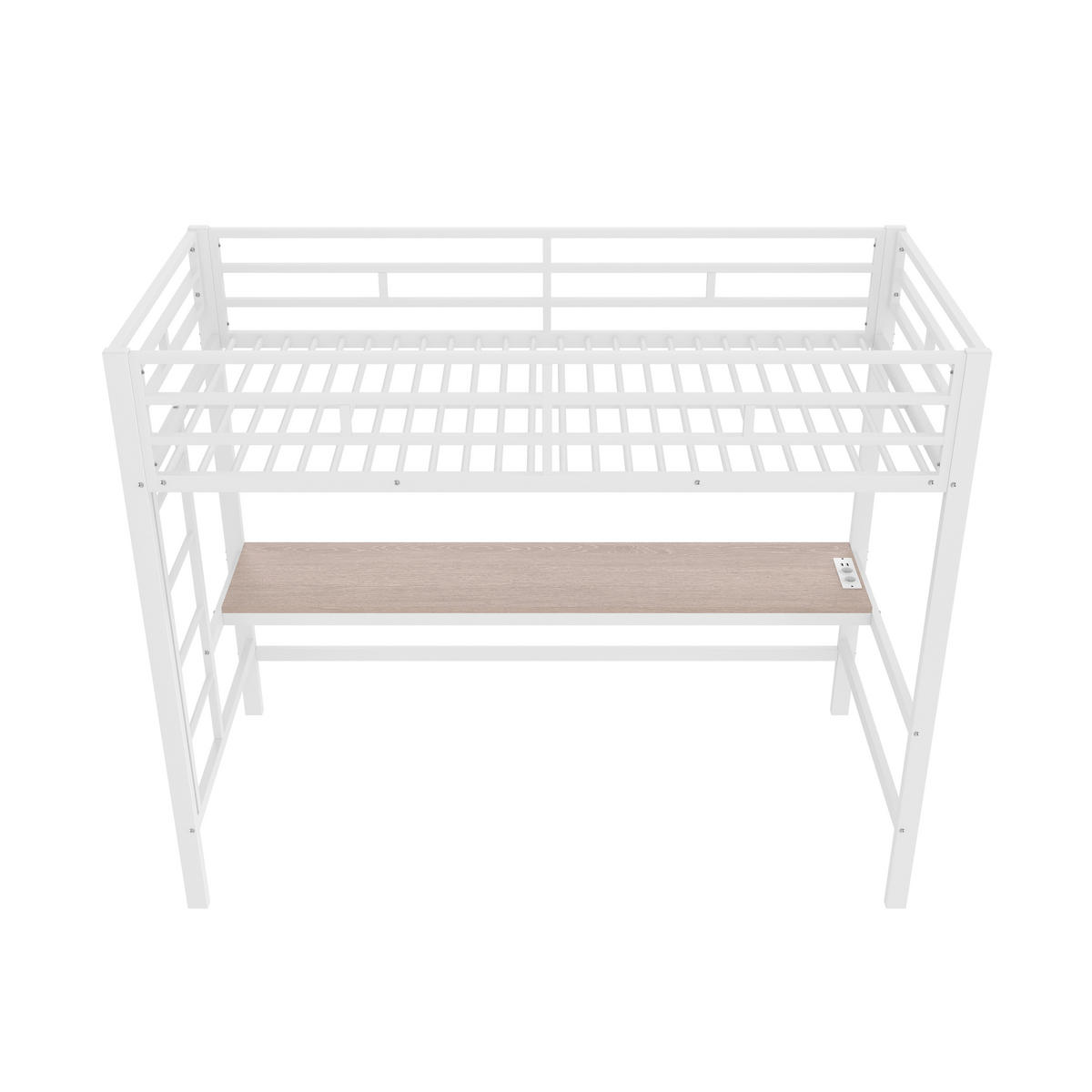 HOCHBETT 90/200 cm mit Geländer Tisch und USB-Anschlüssen - Weiß, Metall (90/200cm) - OKWISH