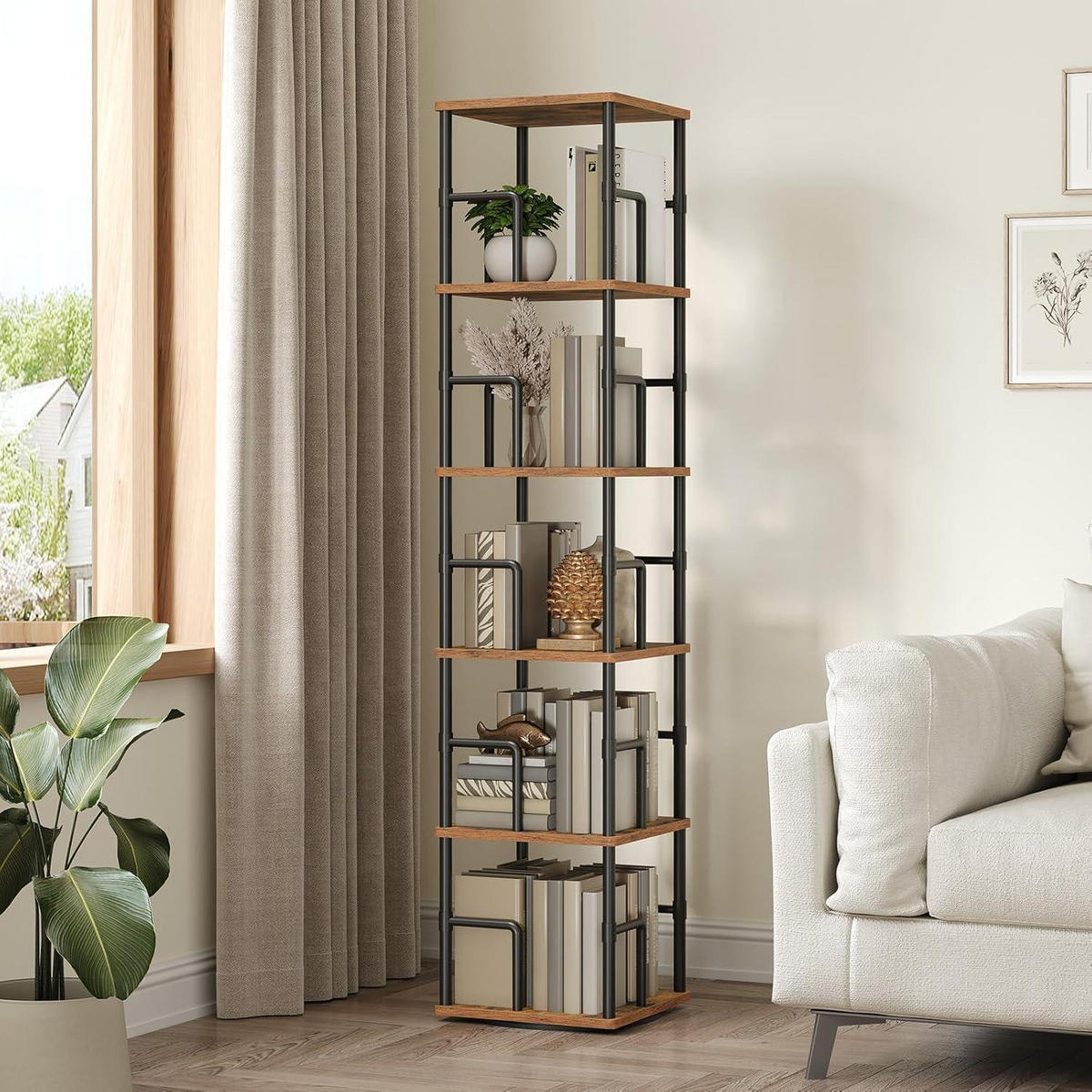 BÜCHERREGAL mit Drehfunktion 5 Ebenen - Braun, Holzwerkstoff (40/160/40cm)