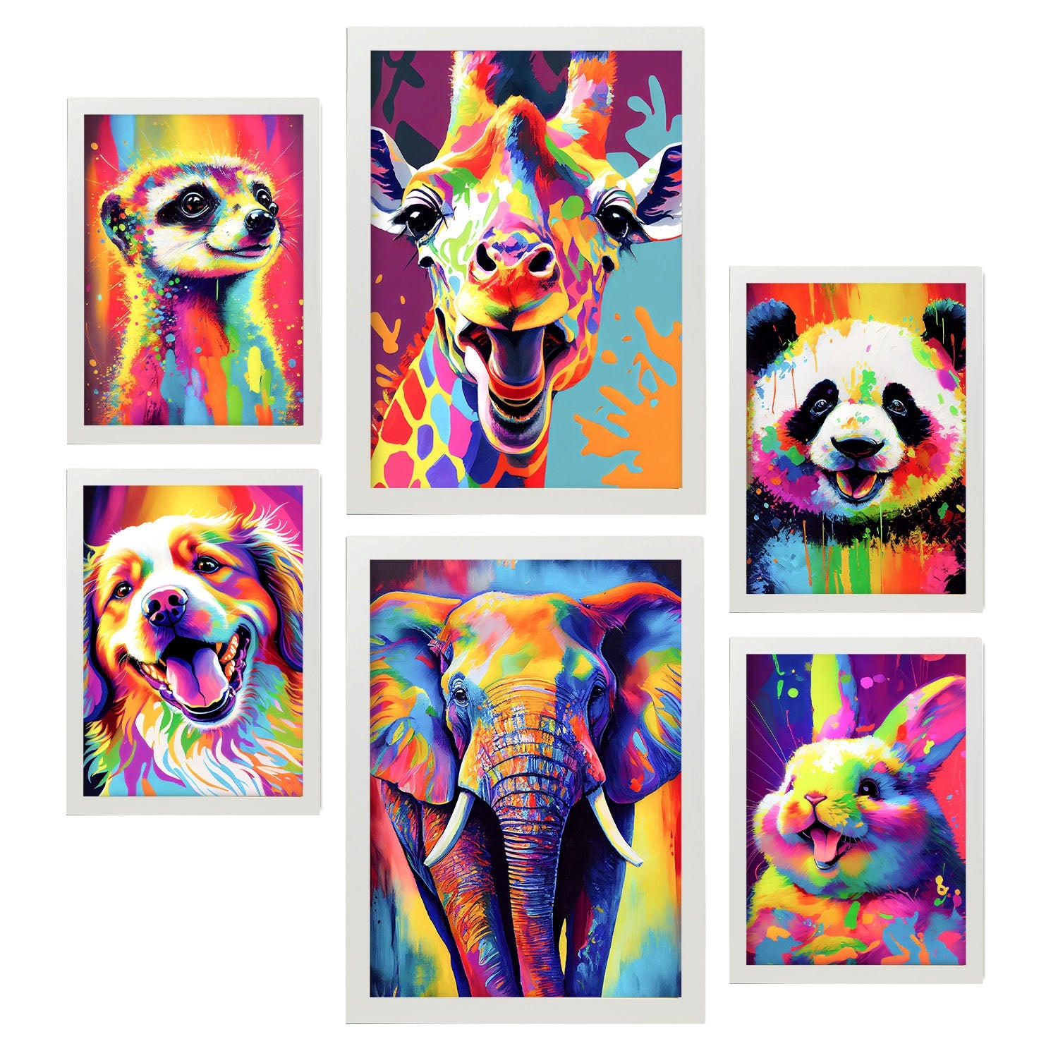 POSTER Set Mit 6 Freundliche Tiere Im Hochformat Lebhafte Aquarell Stil Illustrationen Von Lächelnde Tiere Innenarchitektur A3 & A4 Weißer Rahmen - Weiß, Papier (29/3cm) - Nacnic