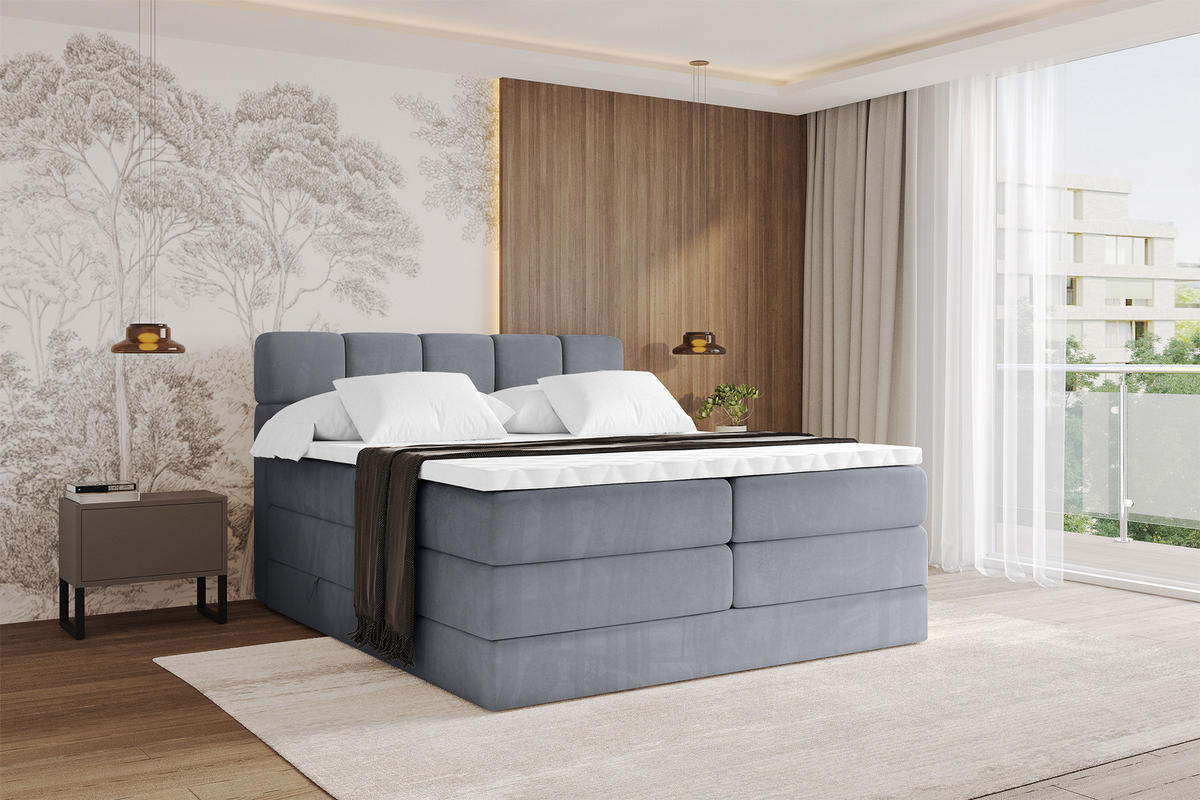 BOXBETT mit Matratze H3/H4 - FAMA KING - 120x200 cm Grau Casablanca - Grau, Holzwerkstoff (120/200cm) - ALTDECOR