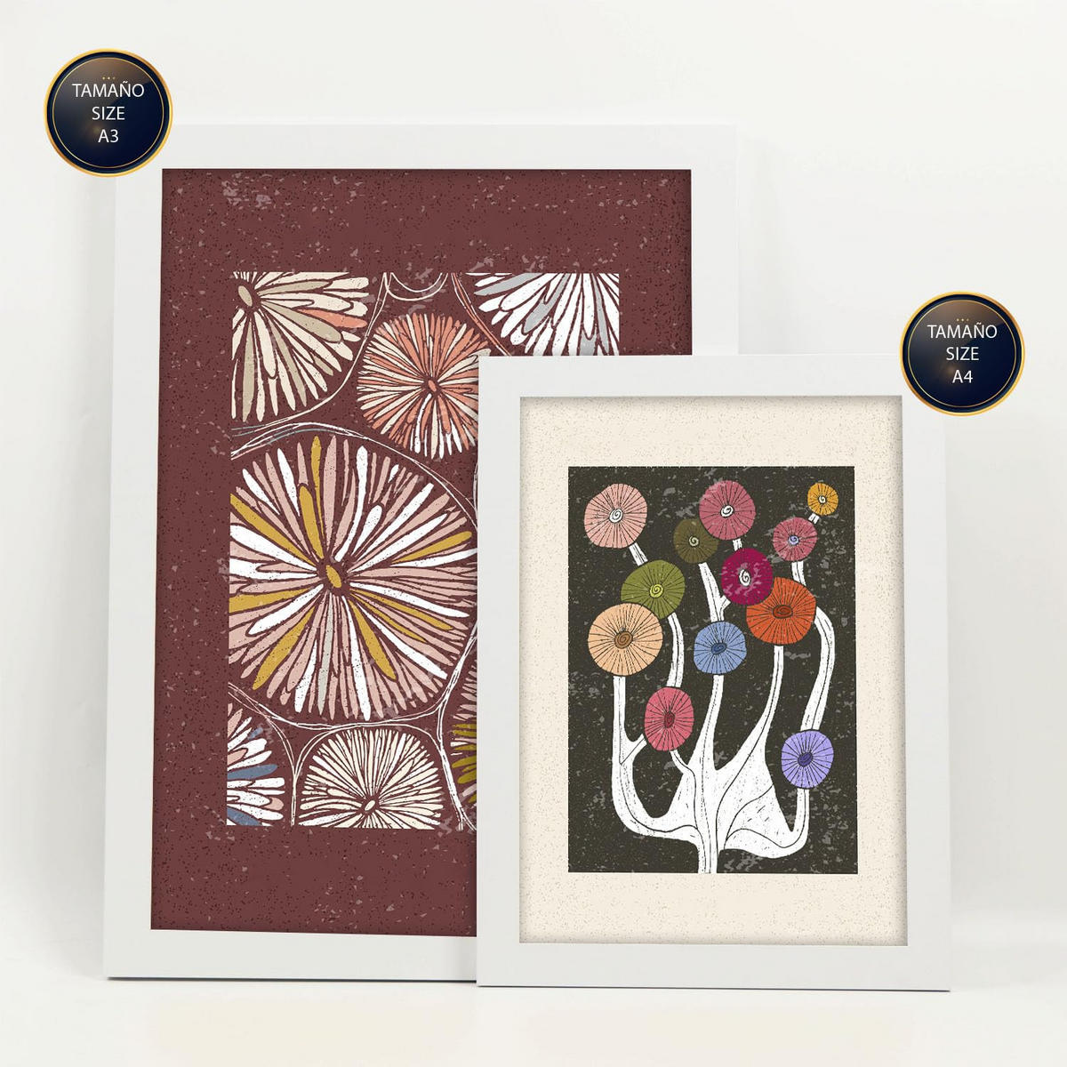 POSTER Set Mit 6 Drucken Von Blumen Im Ethnischen Drucke Sammlung Ästhetische Dekorative Rahmen Für Ihr Zuhause Wandkunstdruck A3 & A4 Weißer Rahmen - Weiß, Papier (29/3cm) - Nacnic