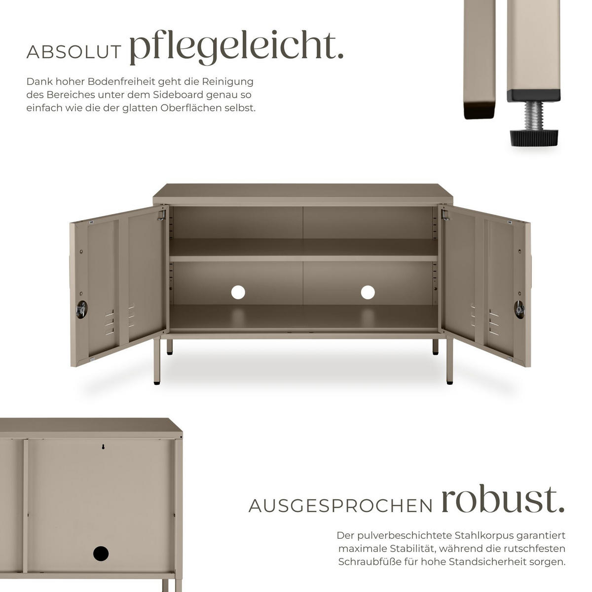 SIDEBOARD Baker, Kippschutz, höhenverstellbare Füße, taupe - Taupe, Metall (100/65/42.5cm) - tectake