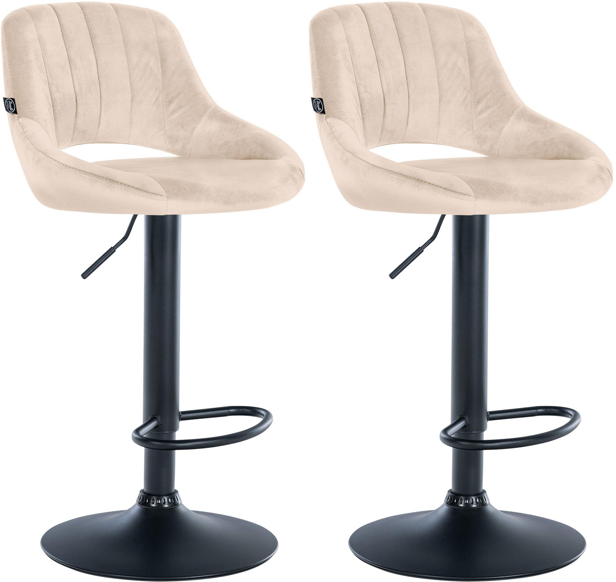 BARHOCKER 2er Set Samt creme - Creme/Schwarz, Textil (47/85/48cm) - CLP