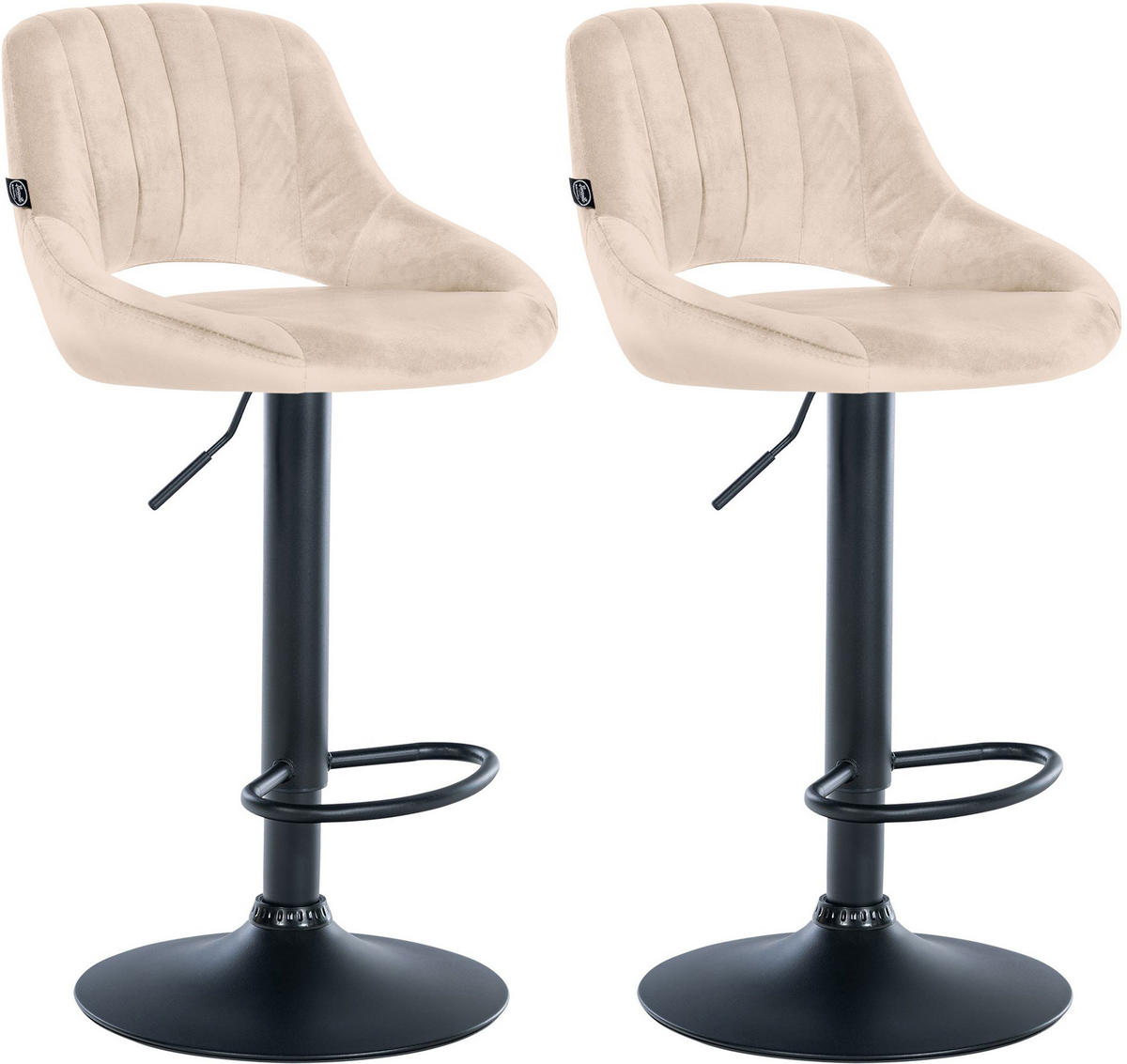BARHOCKER 2er Set Samt creme - Creme/Schwarz, Textil (47/85/48cm) - CLP