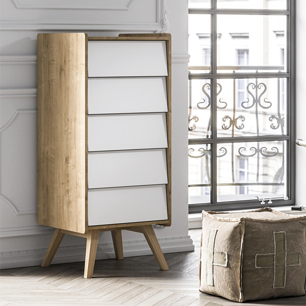 KOMODA Vintage les in bela barva - bela/rjava, leseni material (51/128/41cm) - Petits-meubles