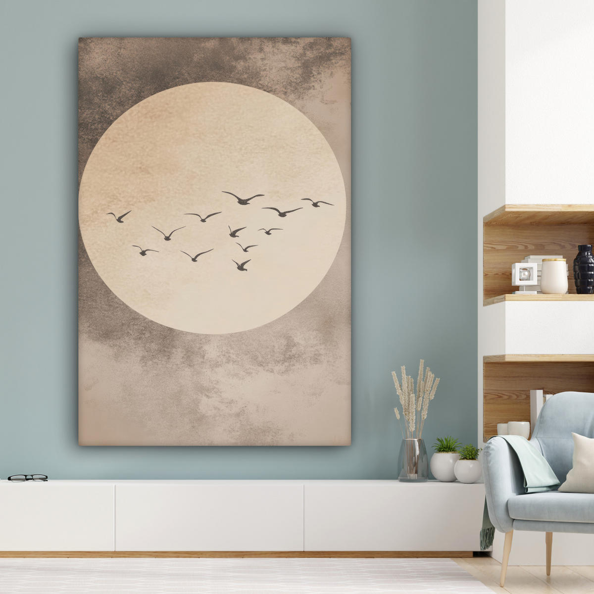 LEINWANDBILD Vogel - Beige - Japanisch 90x140 cm - Taupe, Textil (90/140cm) - MuchoWow