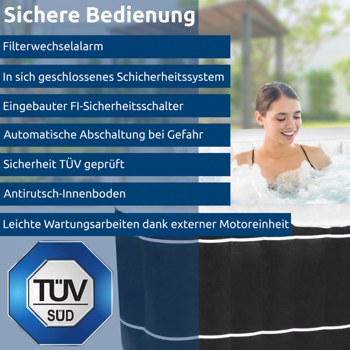 SPA WHIRPOOL 168x168 cm, Aufblasbar, Beheizbar, 4 Personen, Outdoor, Indoor, Jacuzzi, Spa, Hot Tub, Pool, Eckig, robust, Ganzjahresnutzung, Sommer - Schwarz, Kunststoff (168/70/168cm) - Aspen