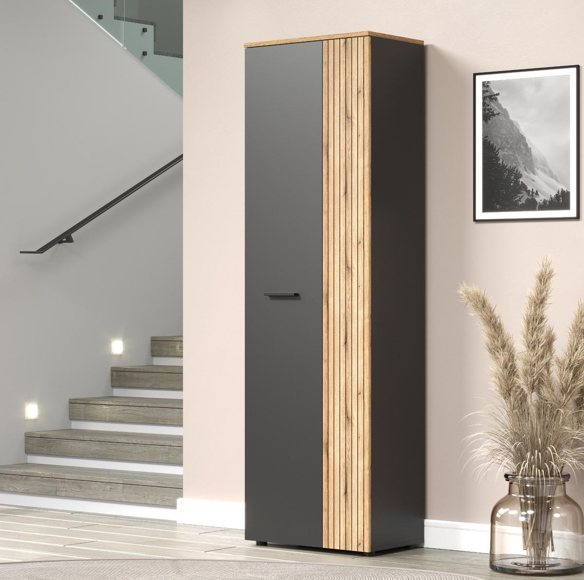 GARDEROBENSCHRANK grau, Evoke Eiche 60 x 195 cm, Garderobe oder großer Schuhschrank - Eichefarben/Anthrazit, Holzwerkstoff/Kunststoff (60/195/36cm) - Top.Furn