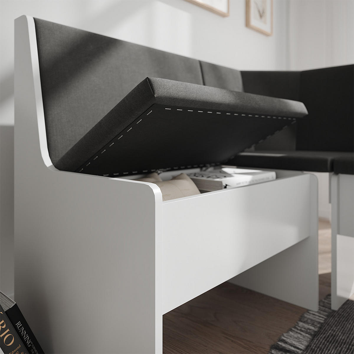 ESSZIMMER-ECKBANK Ramon Weiß 150 x 51 cm mit Stauraum - Weiß, Holzwerkstoff (150/80.5/51cm) - Vicco