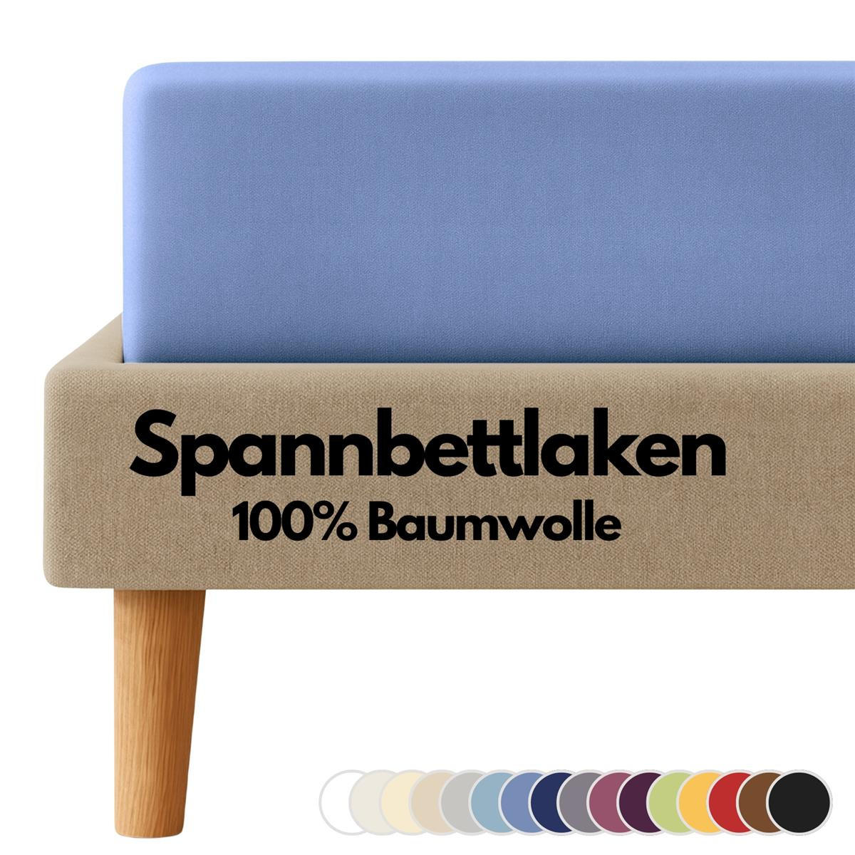 JERSEY-SPANNBETTLAKEN 180x200 - 200x200 cm, Bettlaken aus 100% Baumwolle mit Rundum-Gummizug, Spannbetttuch Blau - Blau, Textil (200/200cm) - Carpe Sonno