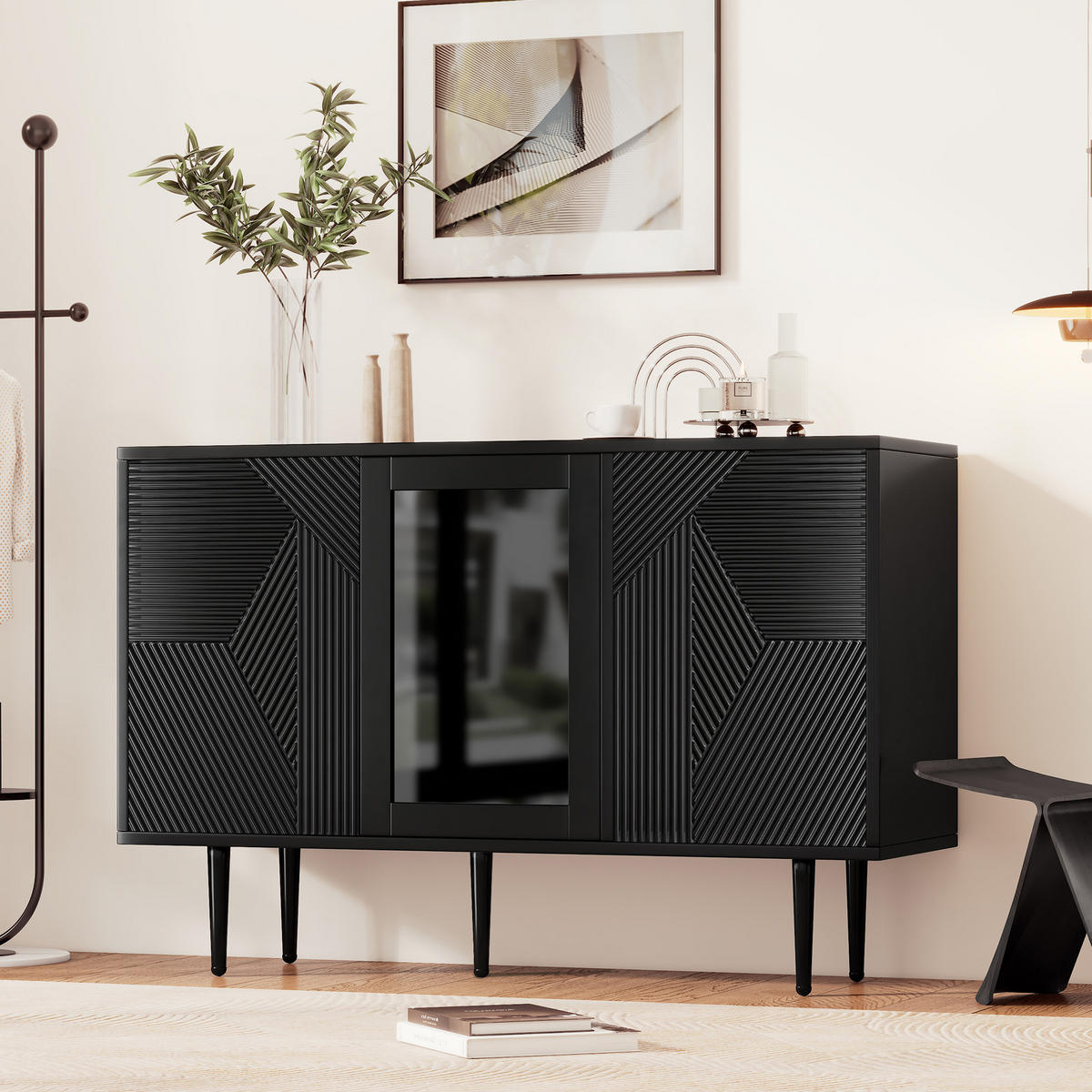 KOMMODE mit 3 Türen Black 120/38/79.5 cm - Schwarz, Holz (38/79.5/120cm) - Urban Meuble