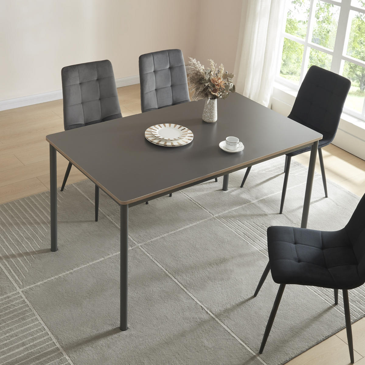 ESSTISCH Lindesberg - Schwarz/Grau, Holzwerkstoff/Metall (80/140/75cm) - [en.casa]