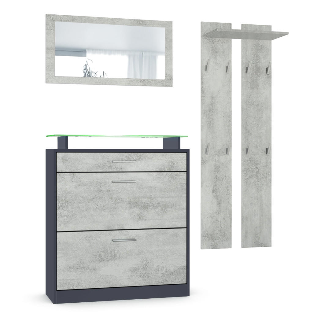 GARDEROBE Loret Front in Beton Oxid Optik - Hellgrau, Holzwerkstoff (180/200/23cm) - Vladon