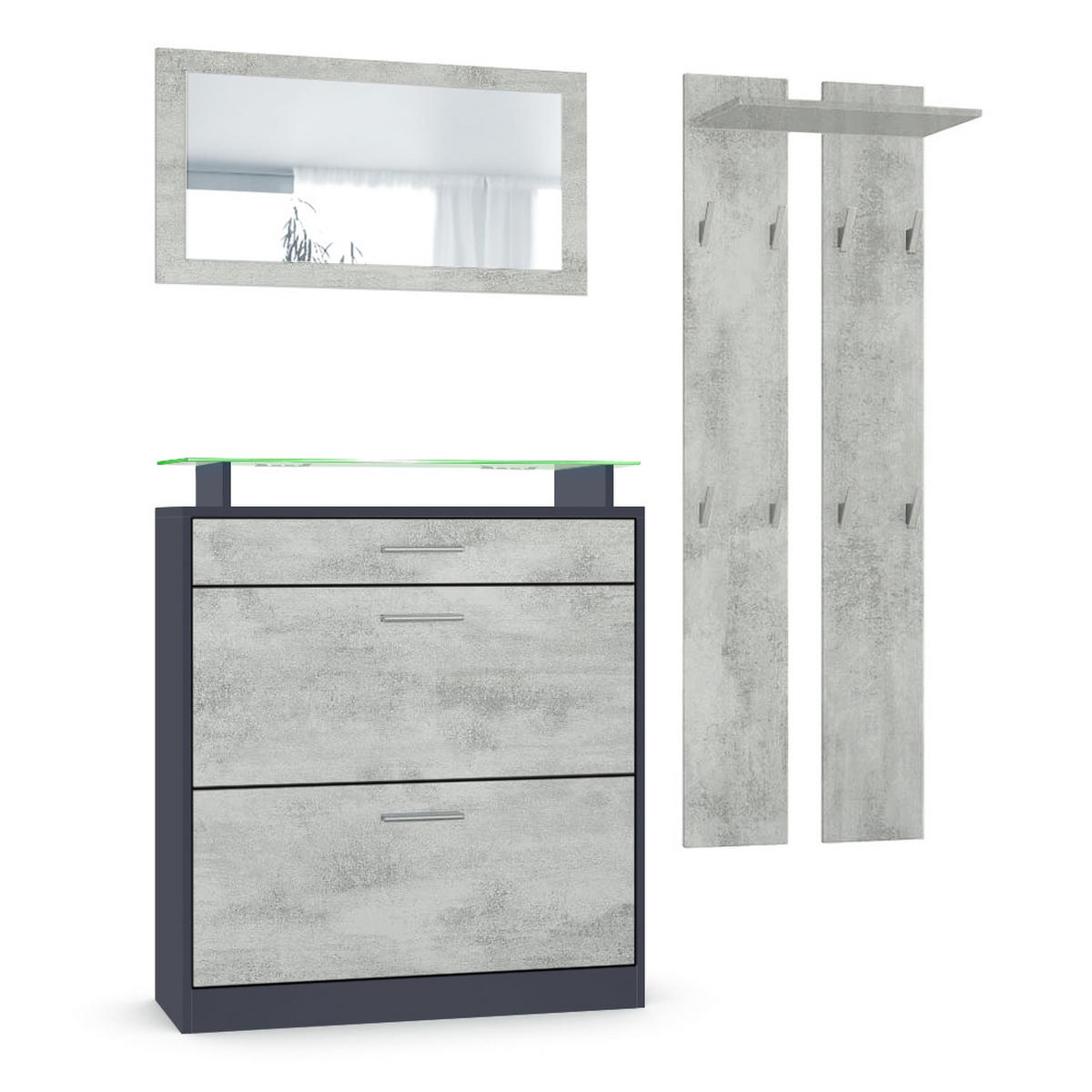 GARDEROBE Loret Front in Beton Oxid Optik - Hellgrau, Holzwerkstoff (180/200/23cm) - Vladon
