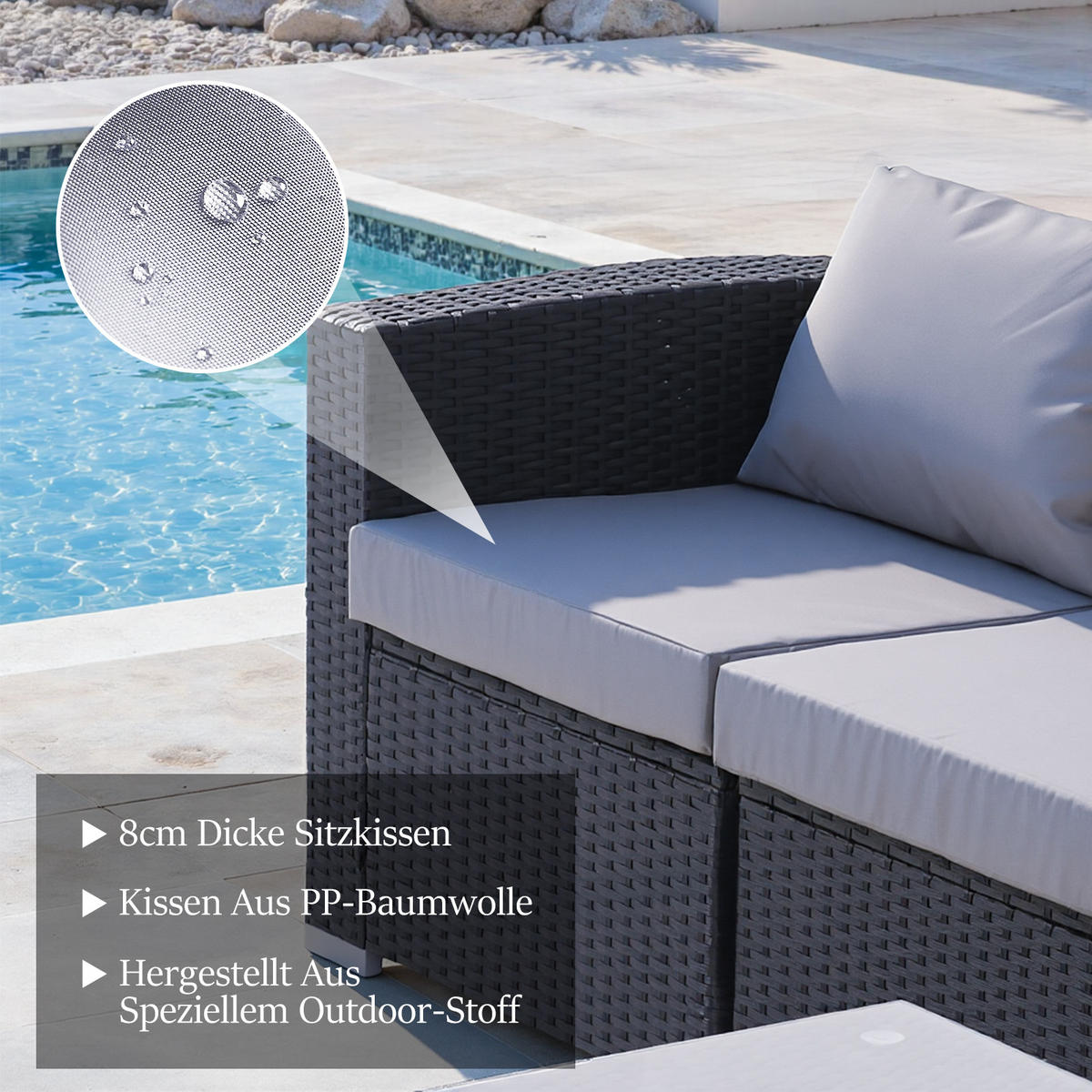 GARTEN-SOFA-SET - Schwarz, Metall - BELONID