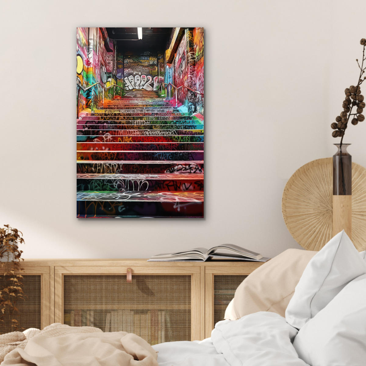 METALLBILD Treppe - Graffiti - Farben - Kunst 40x60 cm - Multicolor, Metall (40/60cm) - MuchoWow