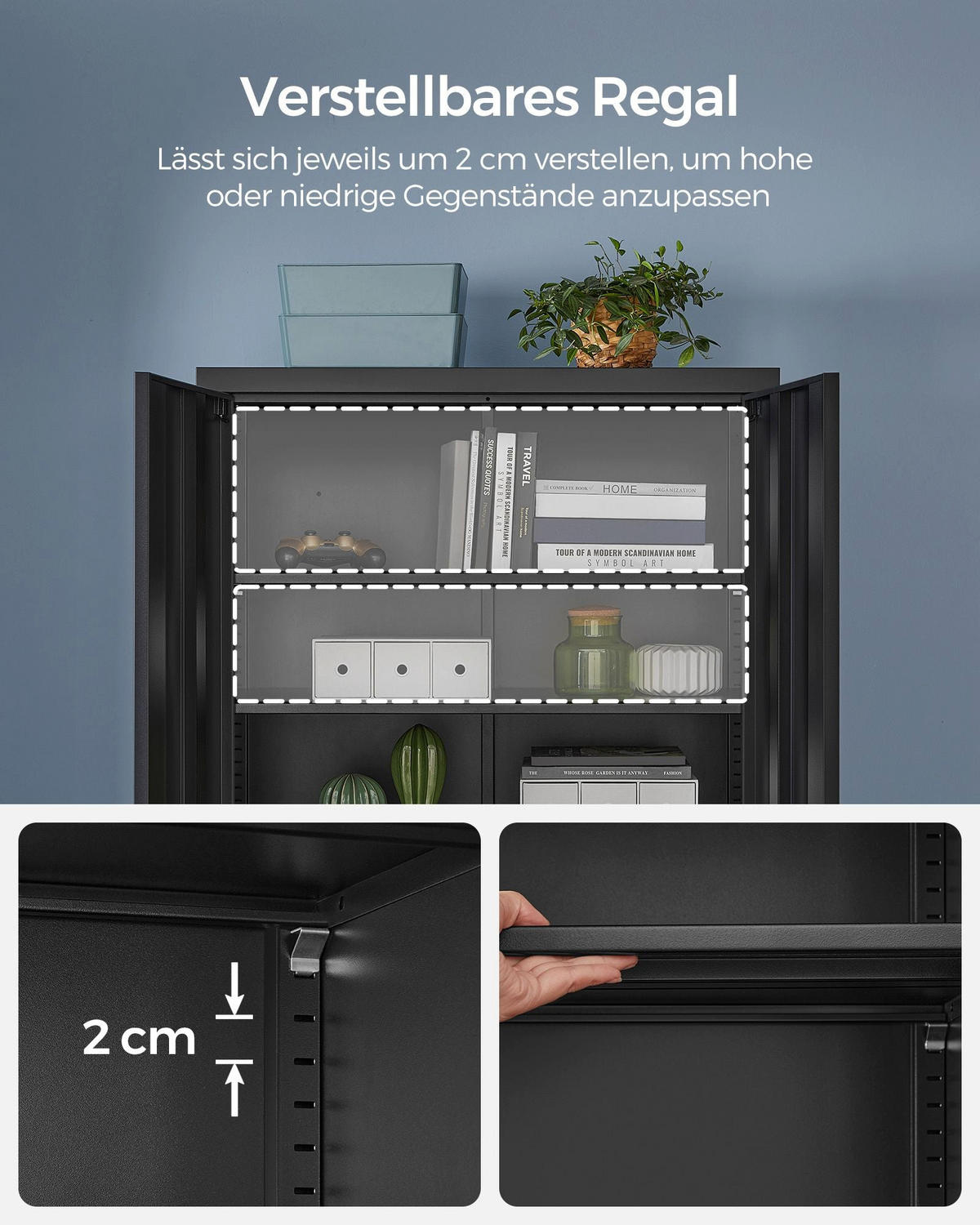 AKTENSCHRANK WINDHOEK - Schwarz, Metall (80/180/40cm) - Hansiro
