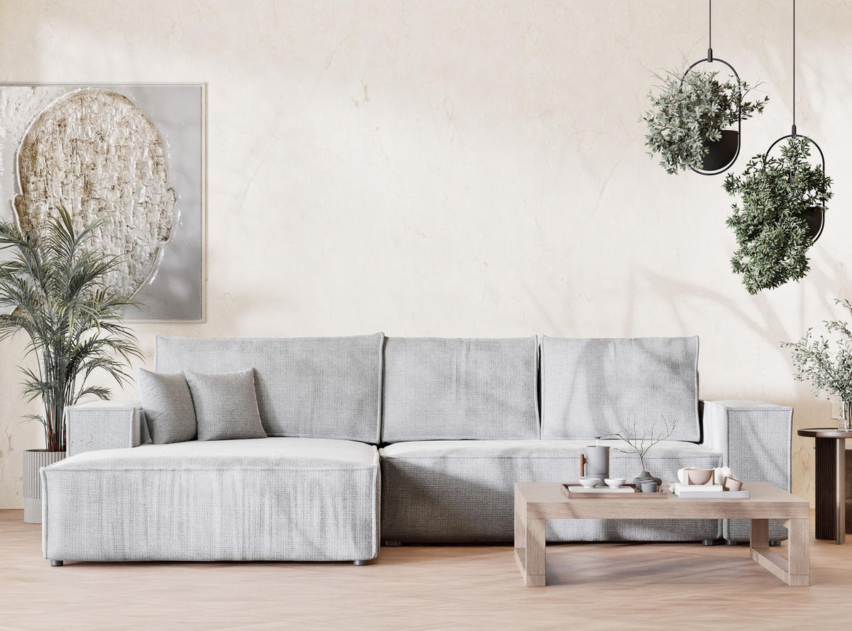 ECKSOFA Maze Grau Chenille-Stoff - Links Seite - Schwarz/Grau, Holz/Holzwerkstoff (185/294cm) - Maison de Reve