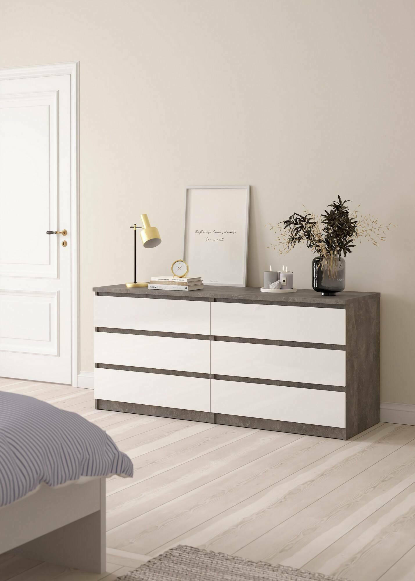 KOMMODE Zement, Glänzendes Weiß 50/153.8/70.1 cm - Grau, Holzwerkstoff (153.8/70.1/50cm) - DMORA