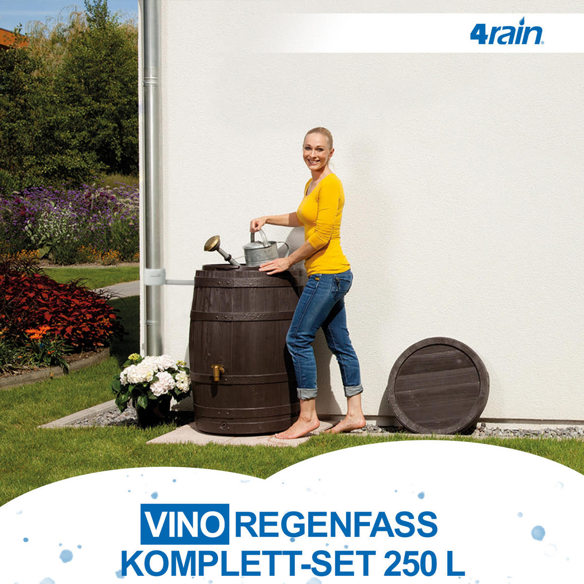 REGENFASS Komplett-Set 250 L braun inkl. Kunststoff-Auslaufhahn und Fallrohranschluss - Braun, Kunststoff (65/93/66cm) - 4rain