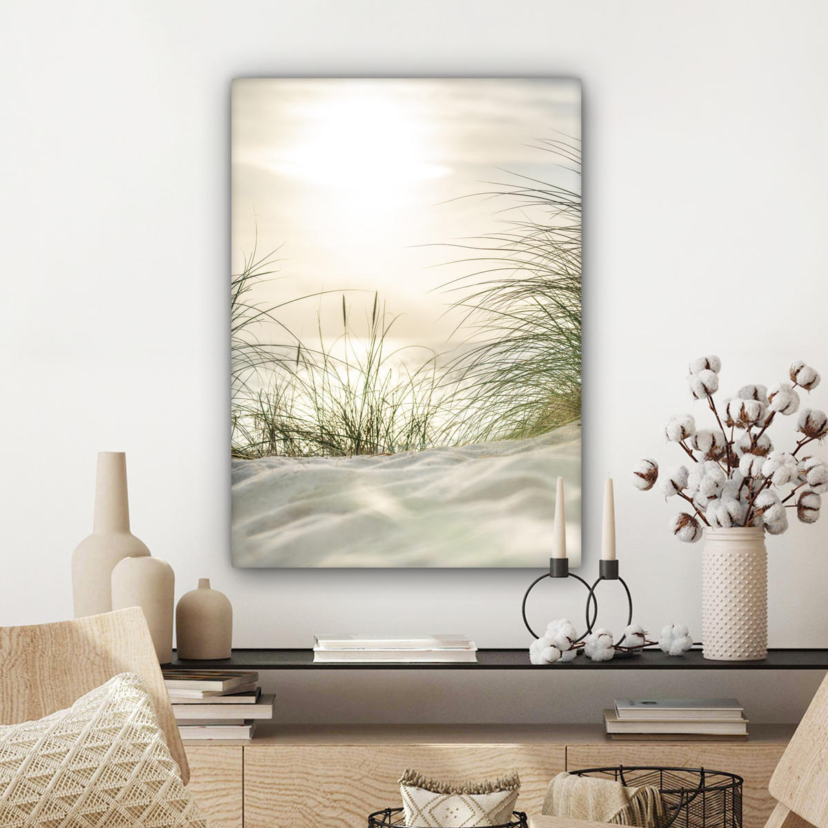 LEINWANDBILD Dünen mit Strandhafer in der Sonne des Nationalparks Schleswig-Holsteinisches Wattenmeer 60x80 cm - Creme, Textil (60/80cm) - MuchoWow