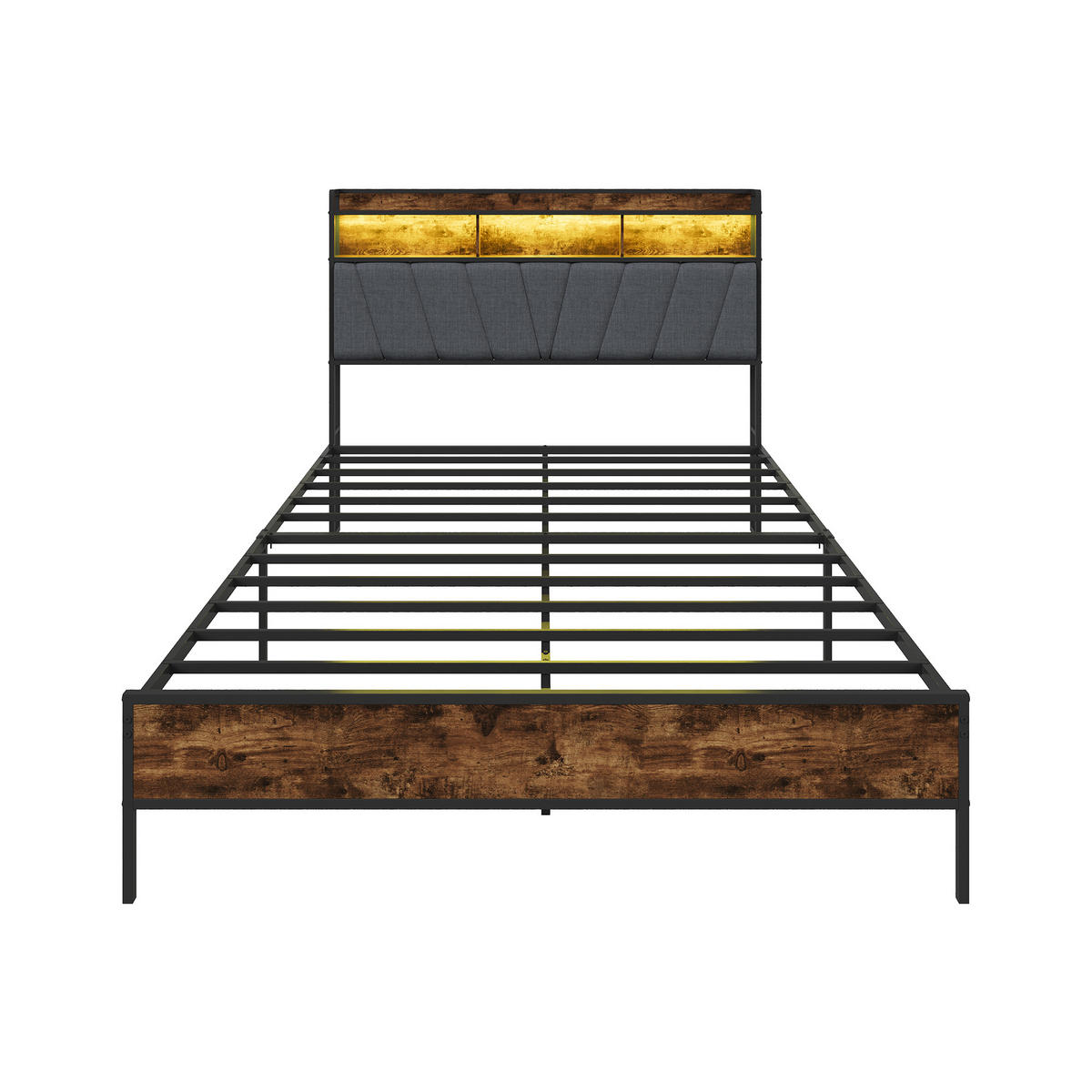 POLSTERBETT 140x200 cm Grau mit LED, USB-C & Stauraumkopfteil - Grau, Holz (140/200cm)