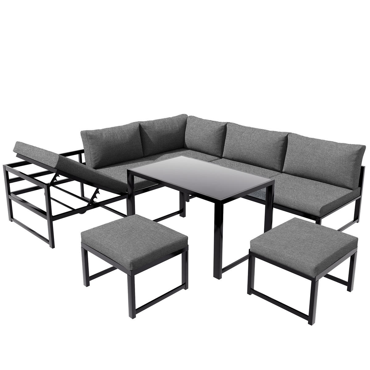 LOUNGESESSEL Set aus Aluminium mit Liegefunktion 4fach verstellbare Rückenlehne weiche Sitz und Rückenkissen Grau - Grau, Metall