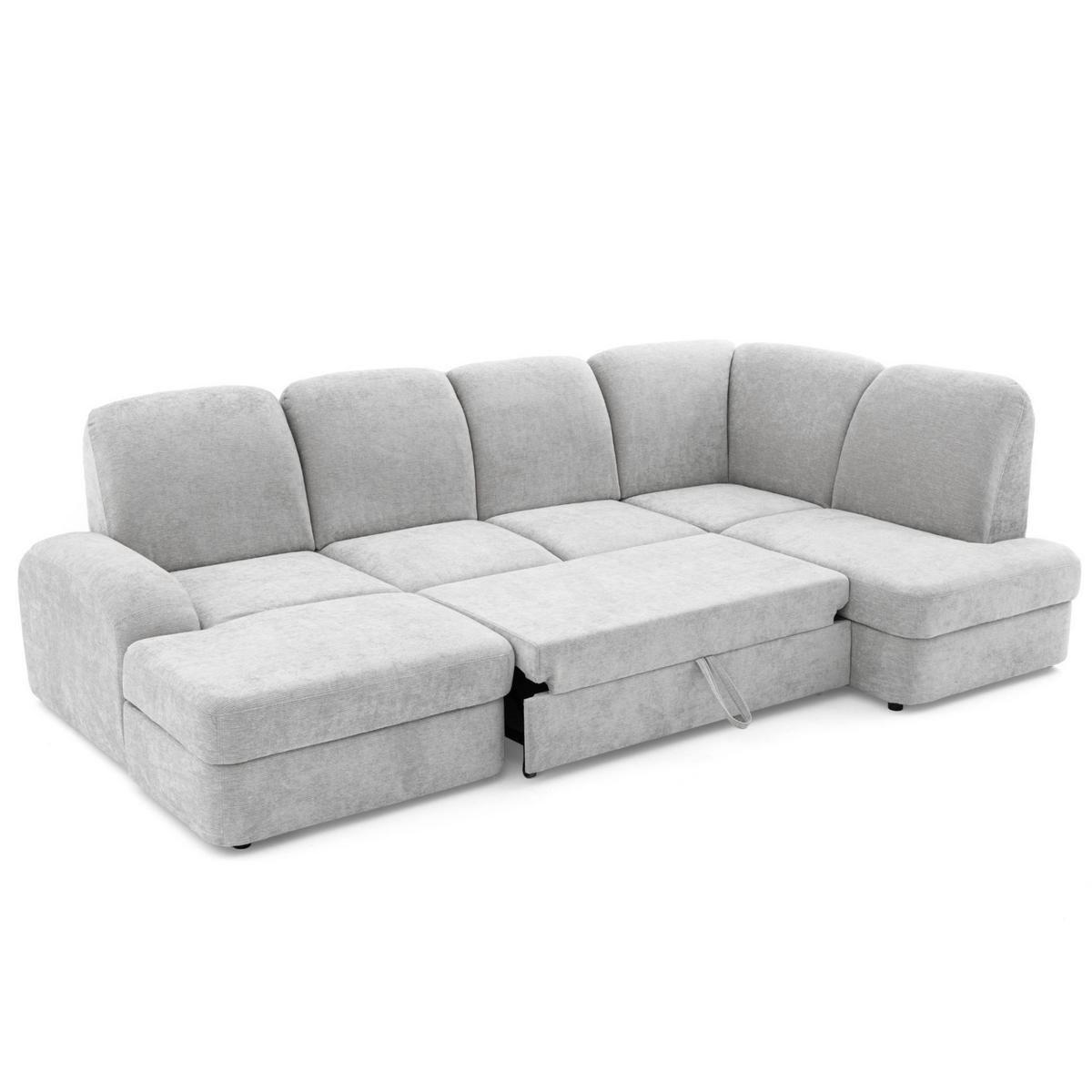 ECKSOFA VIBE U Rechts mit Schlaffunktion 129x263 Chenille Hellgrau - Hellgrau/Schwarz, Holz/Kunststoff (186/102/280cm) - Muffo