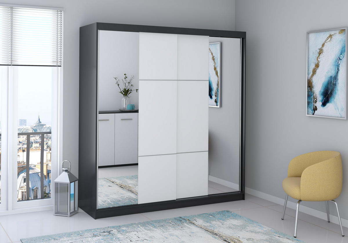 SCHIEBETÜRENSCHRANK - BEN 38 233 CM (Schwarz) - Schwarz, Holzwerkstoff (233/218/61cm) - Möblo