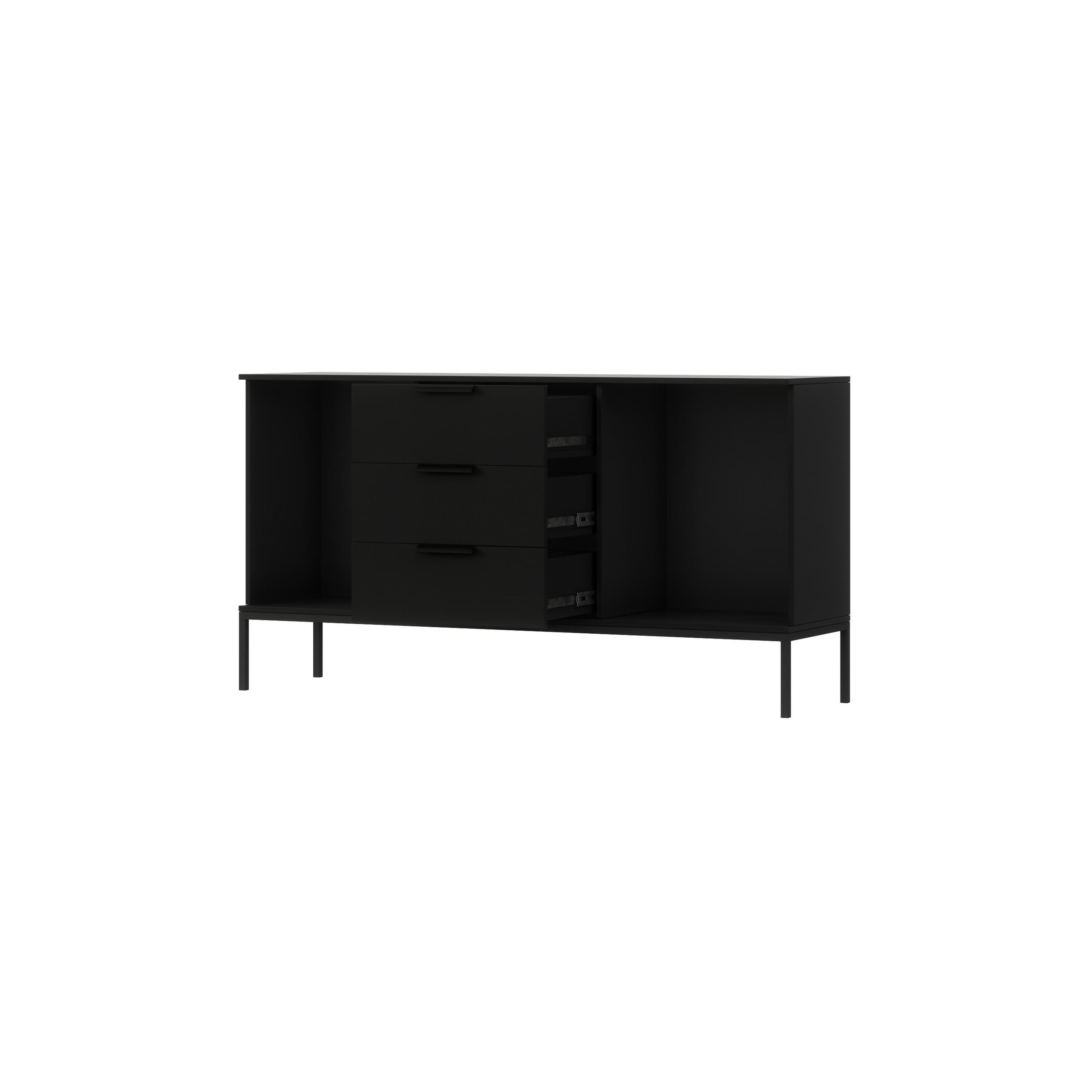 KOMMODE - Meteor (Schwarz + Artisan) - Schwarz, Holzwerkstoff/Metall (150/80/40cm) - Möblo
