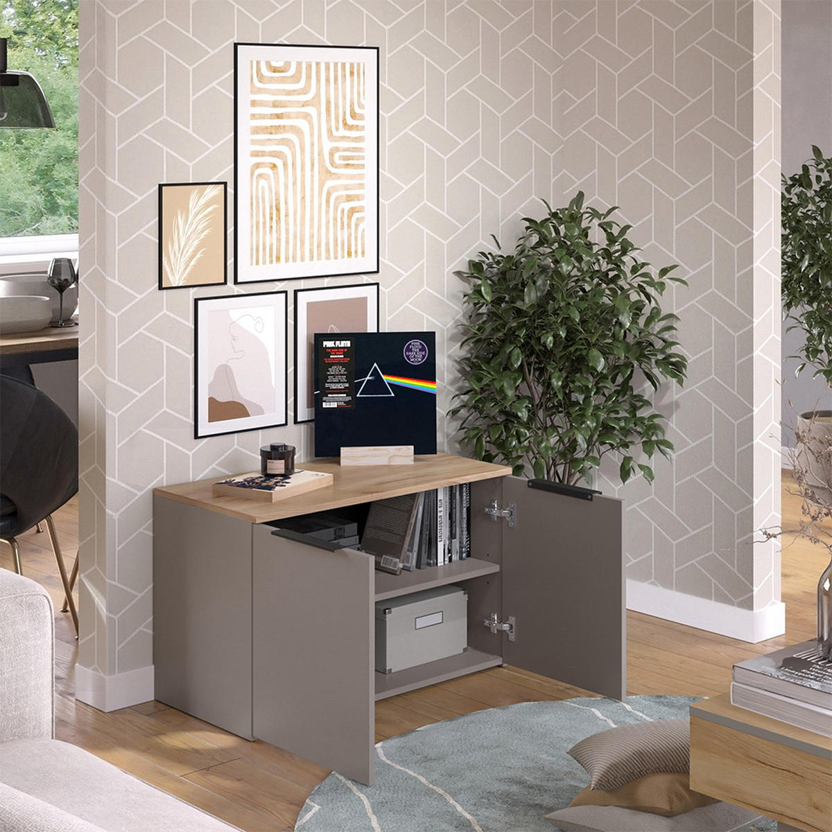 KOMMODE Wido Greige 80 x 50 cm mit 2 Türen - Greige/Sonoma Eiche, Holzwerkstoff (80/50/40cm) - Vicco