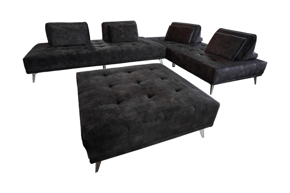 MODULSOFA MIT HOCKER WIOLO Anthrazit Velvet - Anthrazit/Silberfarben, Textil (350/80/350cm) - KAWOLA
