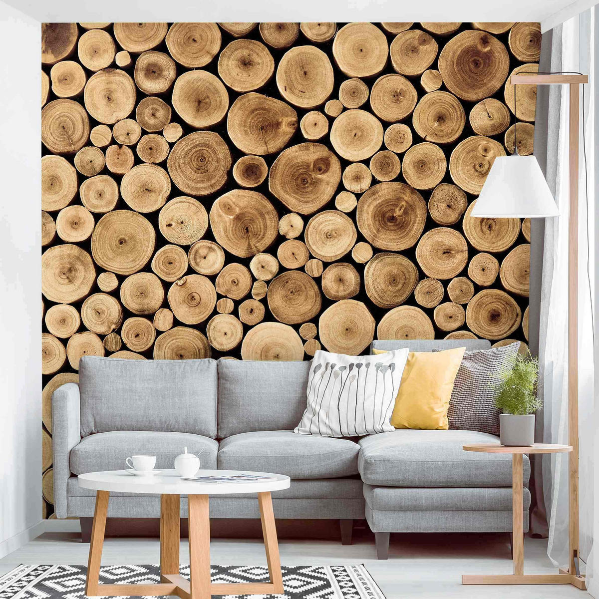 FOTOTAPETE Homey Firewood 192/192 cm - Braun, Papier (192/192cm) - Bilderwelten
