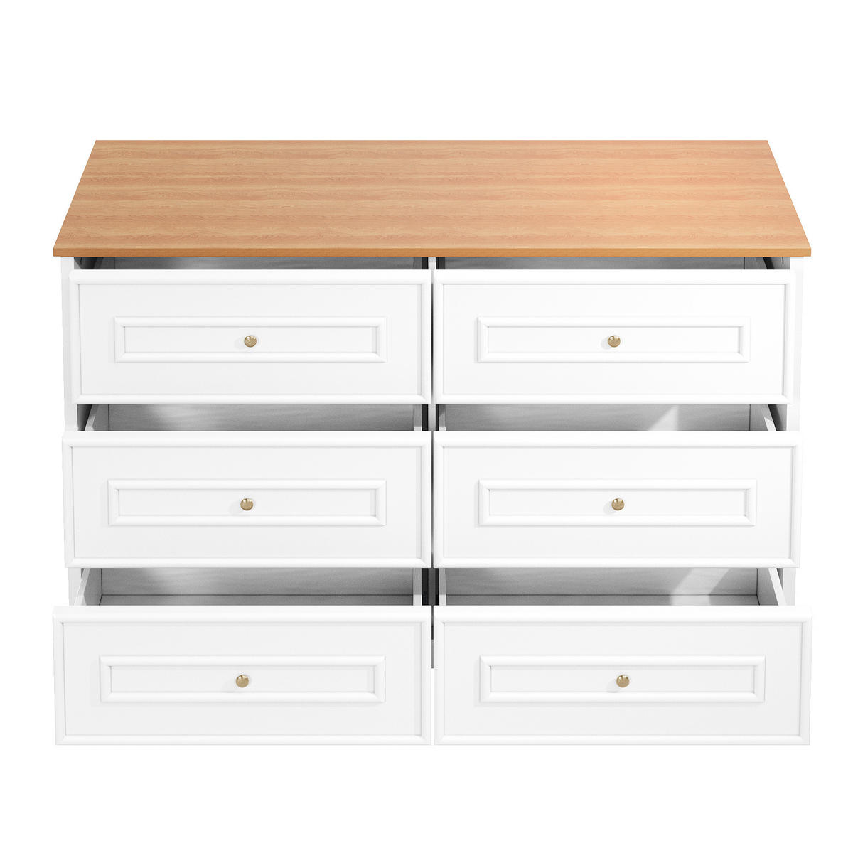 SIDEBOARD 120/40/76 cm mit 6 Schubladen in Weiß & Naturholz - Weiß, Holzwerkstoff (120/76/40cm) - BEAOK