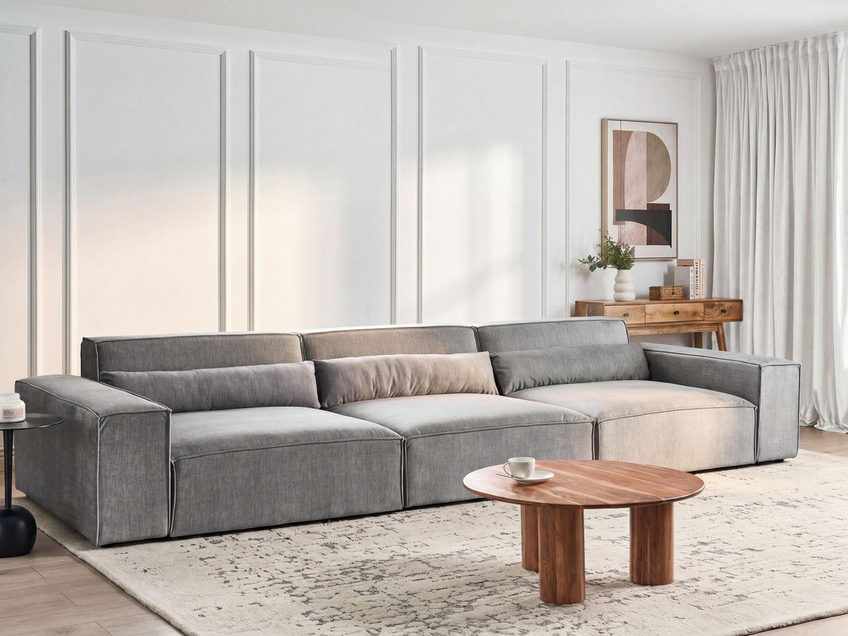 3-SITZER-MODULSOFA Grau Stoff Hellnar - Grau, Textil (364/70/126cm) - Beliani