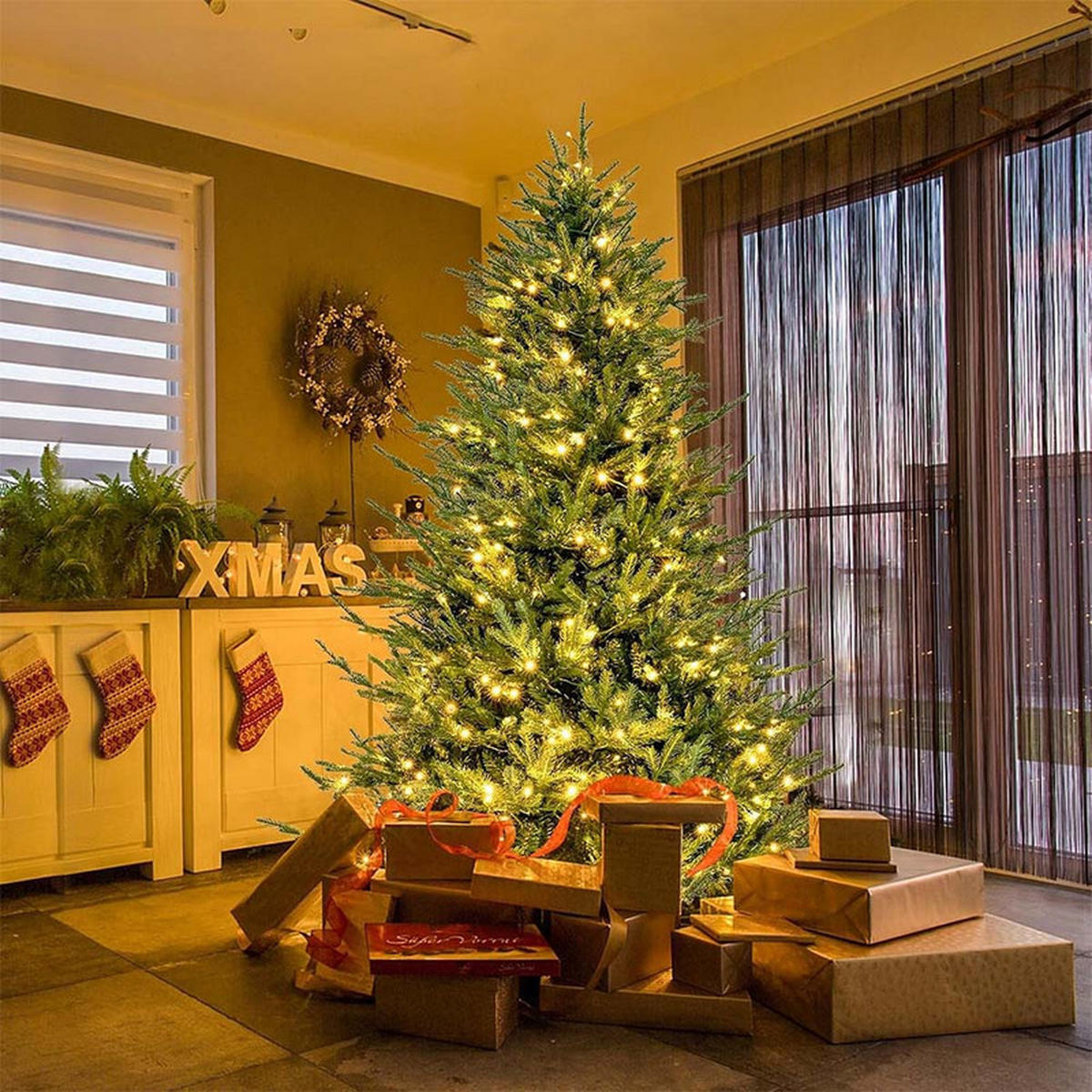 WEIHNACHTSBAUM mit 8 Lichtmodi 180cm Grün - Grün, Metall (183cm) - COSTWAY