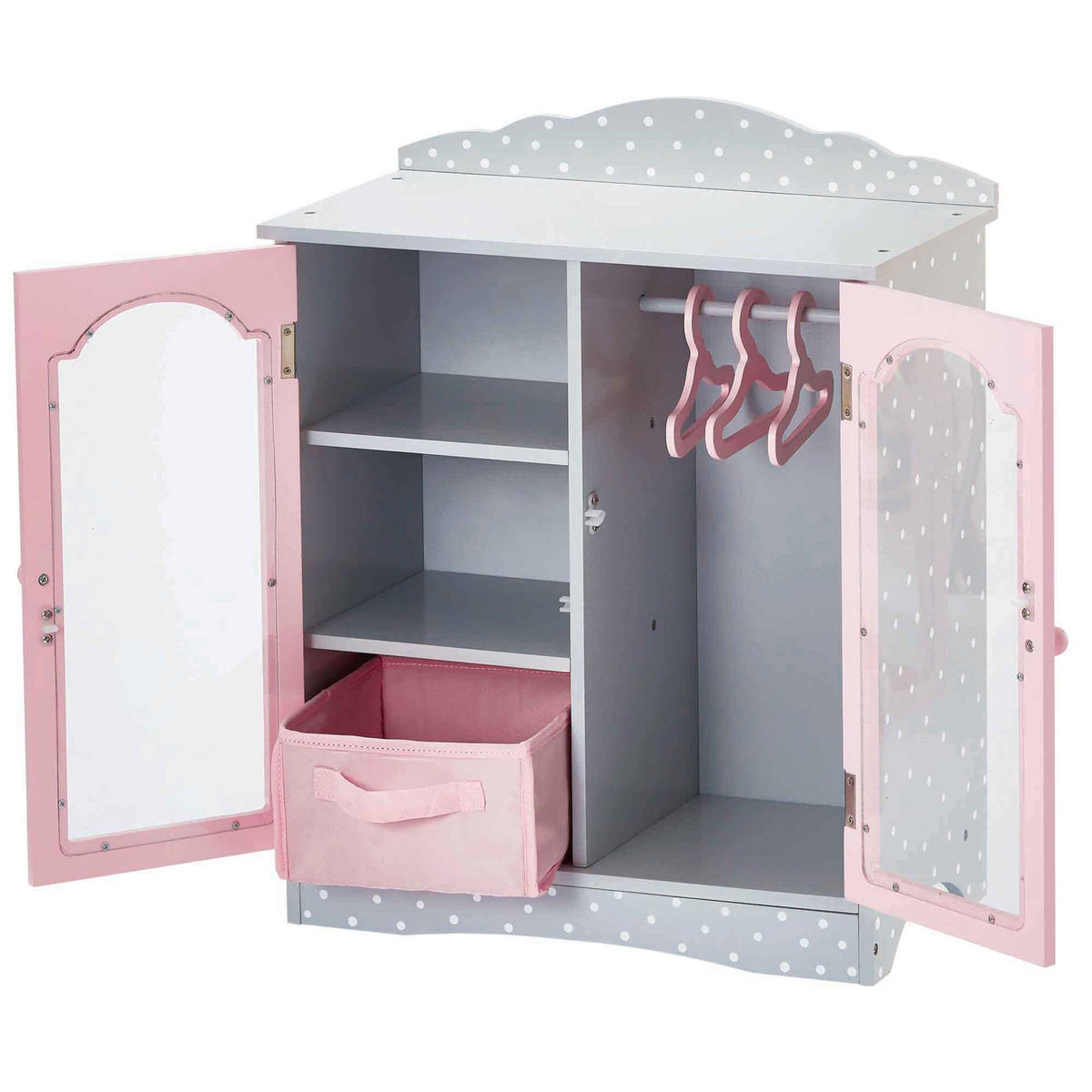 PUPPENSCHRANK Holz mit Schublade Regalen Kleider, Grau, 53cm - Grau, Holzwerkstoff (23/53/43cm) - Teamson Kids