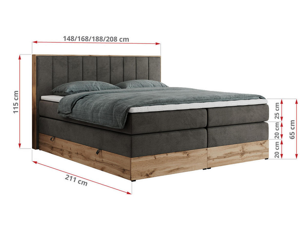 BOXSPRINGBETT BELLISSIMO KING 180/200 Dunkelgrau Velvet - H3 - Dunkelgrau, Holz/Textil (180/200cm) - MKS