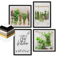 WANDBILDER 4er-Set - 50x50 cm & 40x60 cm Schwarzer Rahmen - Kräuterpflanzen zum Trocknen in der Küche - Schwarz, Kunststoff (50/50cm) - ArtPrintCave